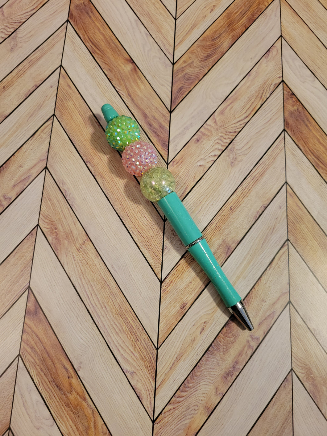 Mint Green w/ Green & Pink - Beaded Pen