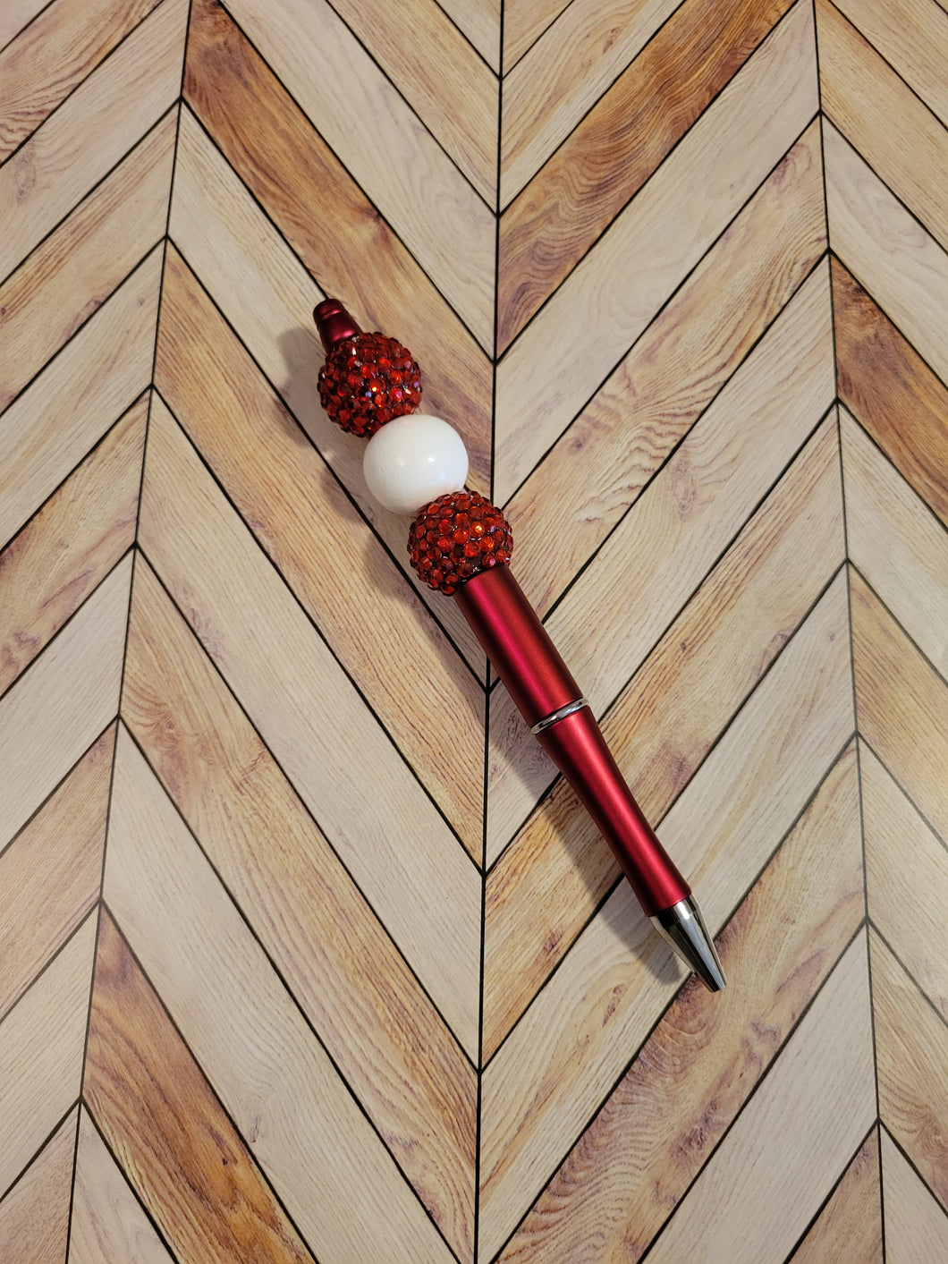 Red w/ red & white - Beaded Pen
