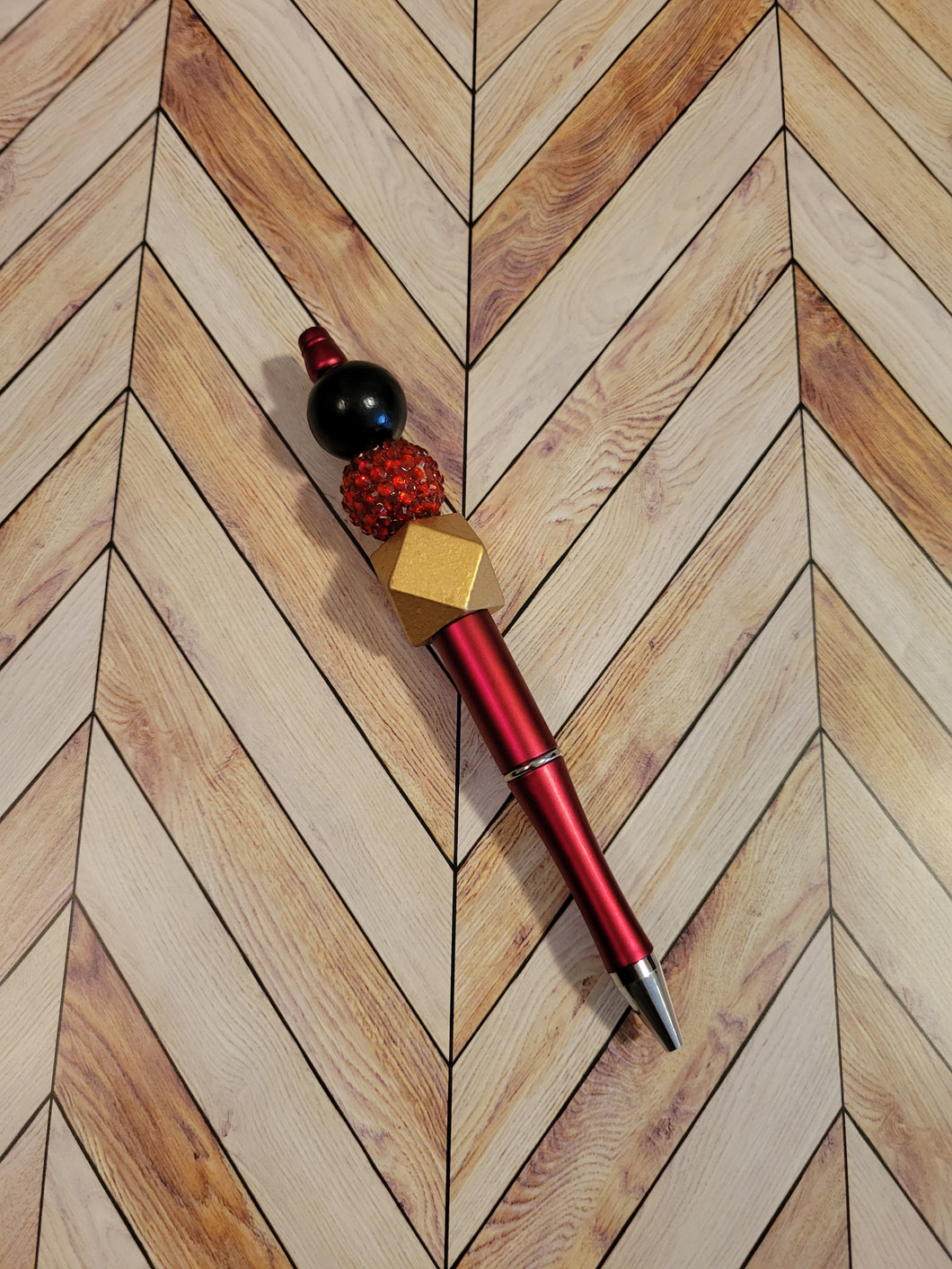 Red w/ Gold, Red and Black - Beaded Pen