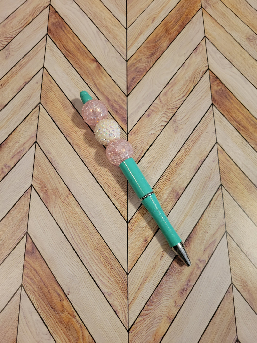 Mint Green w/ Pink & White - Beaded Pen