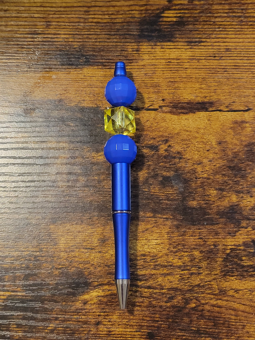 Blue w/ Blue Faceted/Yellow Geo/Blue Faceted - Beaded Pen