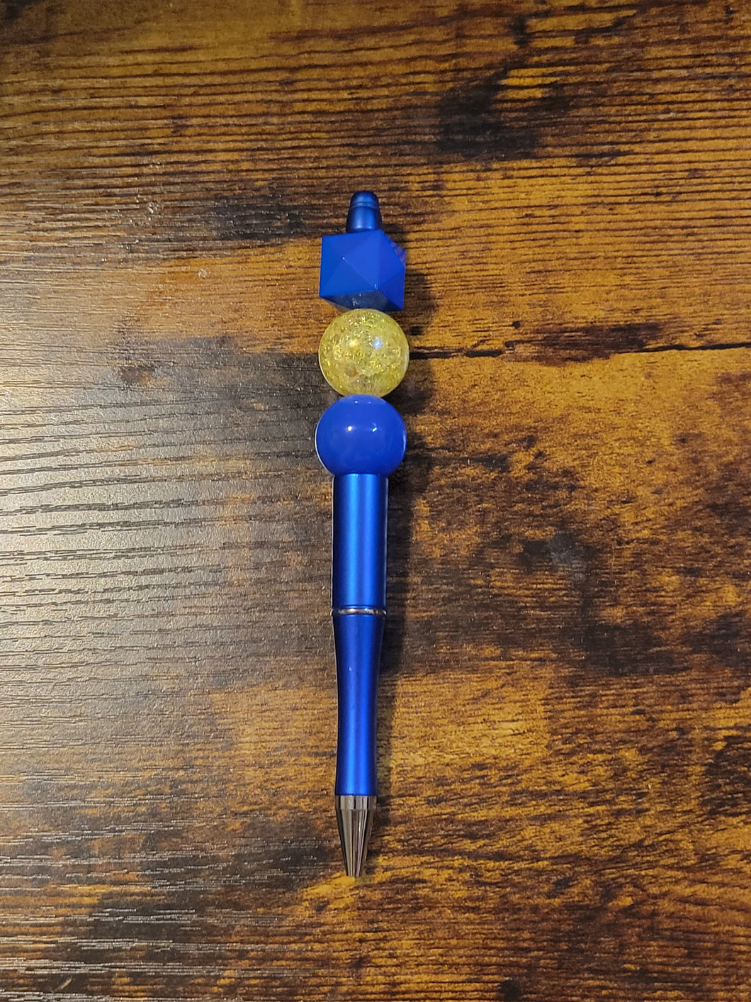 Blue w/ Blue geo/yellow iridescent/blue - Beaded Pen