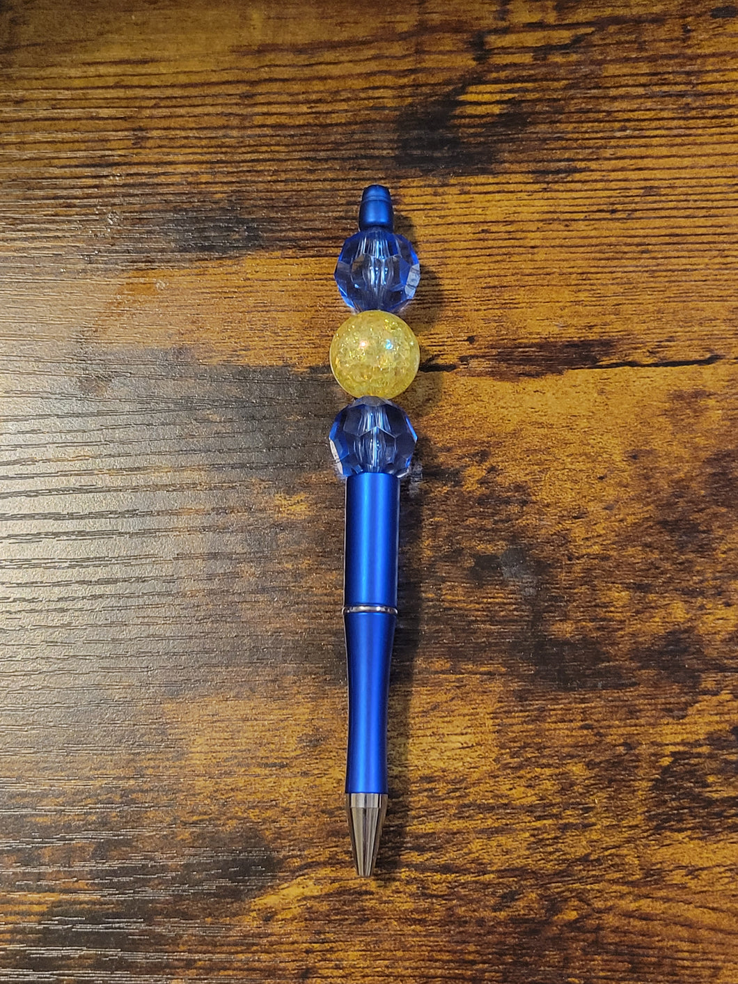 Blue w/ Blue Faceted/Yellow Sparkle - Beaded Pen