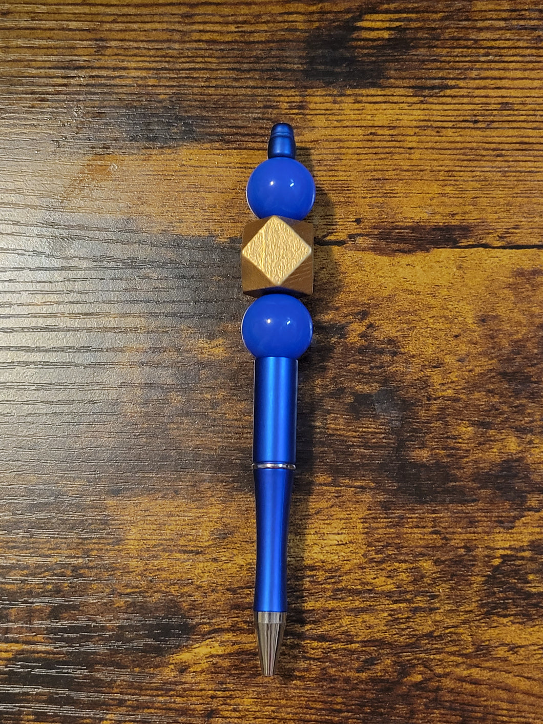 Blue w/ Blue/Gold Wood Geo- Beaded Pen