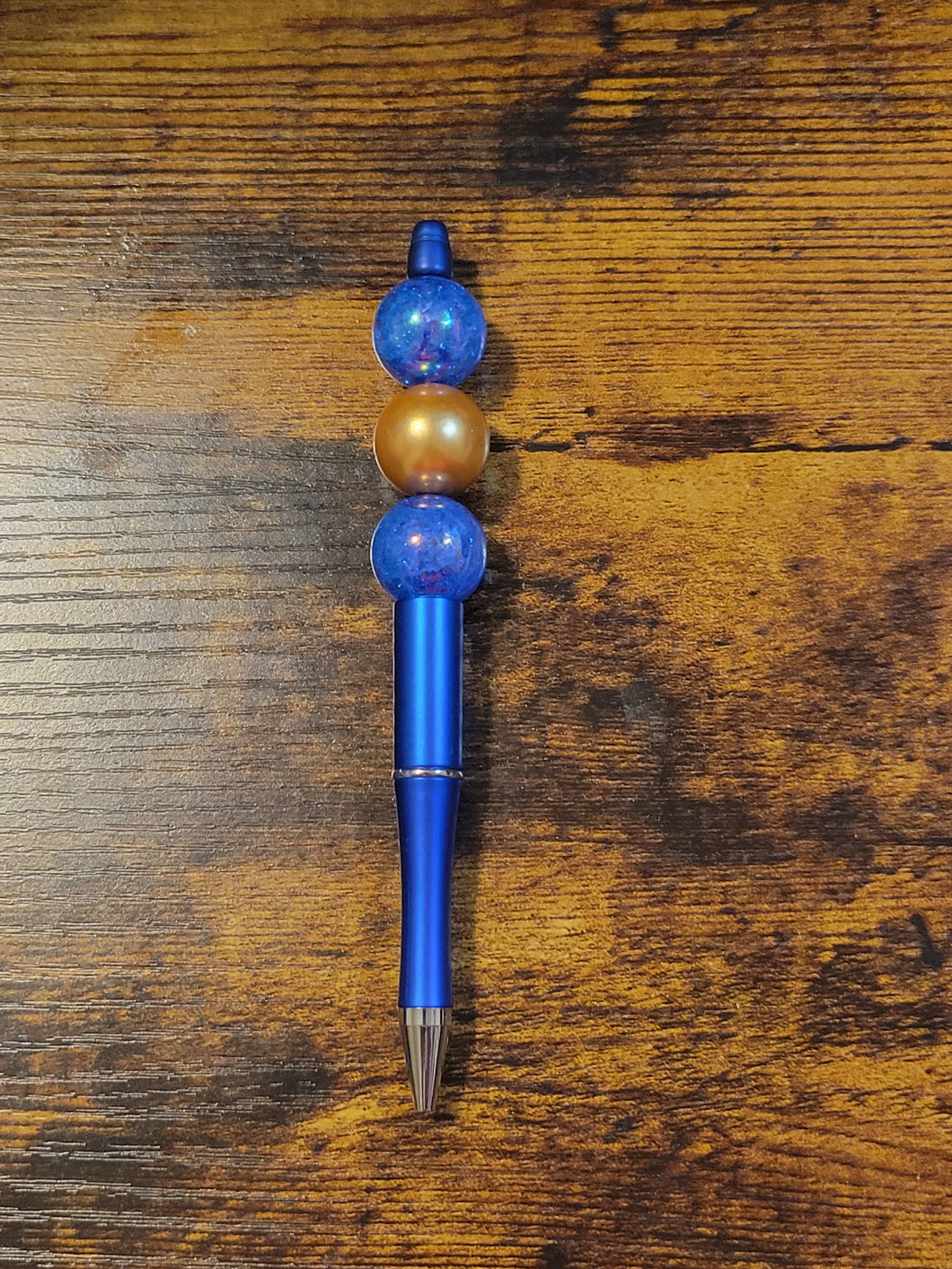Blue w/ Blue Iridescent/Gold Pearl- Beaded Pen